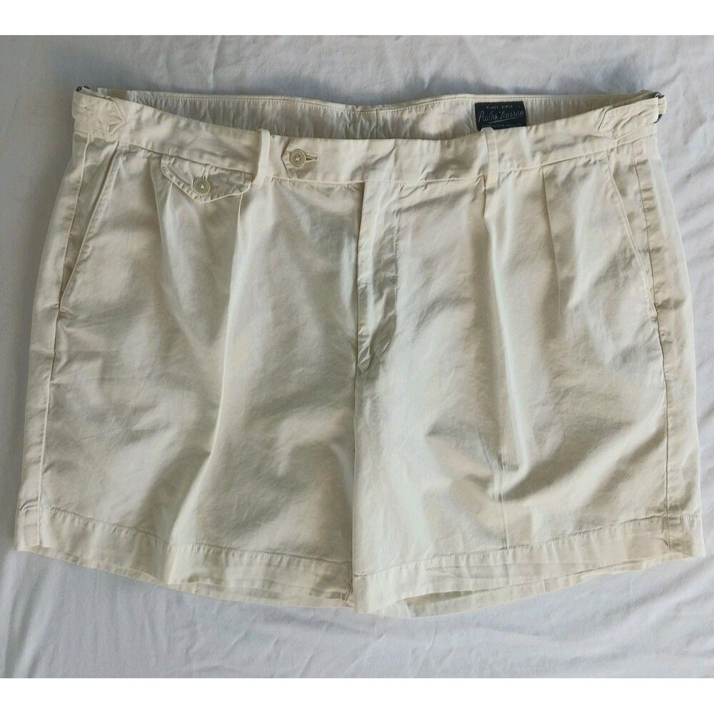 Vintage Polo Ralph Lauren Shorts 42 White Cream Chino Pleated Side Adjusters 90s